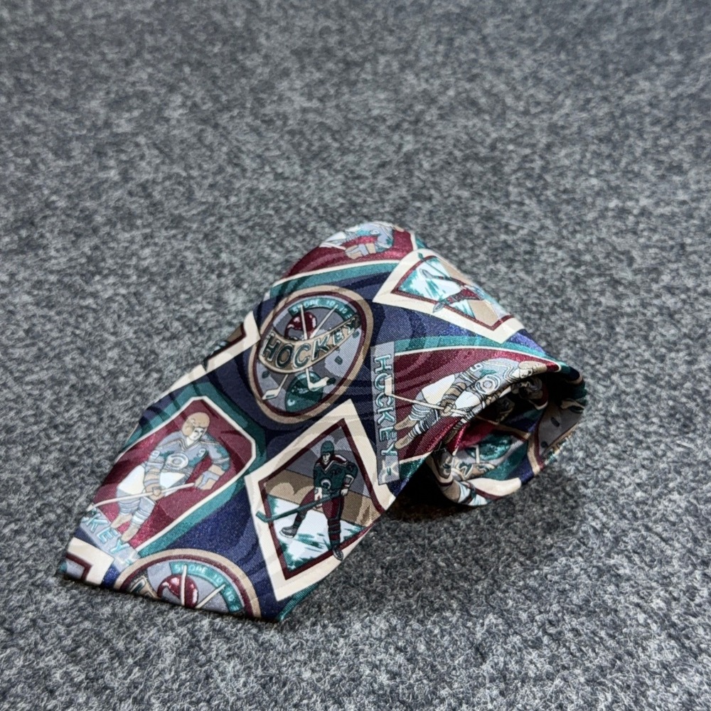 Paris Mens Hockey Theme Silk Blend Necktie Navy Blue Burgundy Teal Novelty Tie